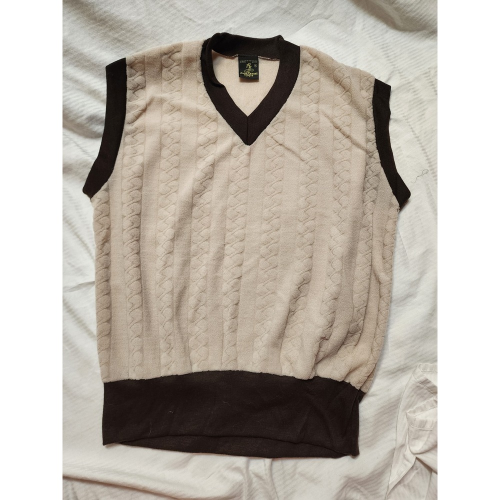 Vtg 60s Fruit of the Loom Gold Tassel Knits Sweater Vest Mens XL Grandpacore